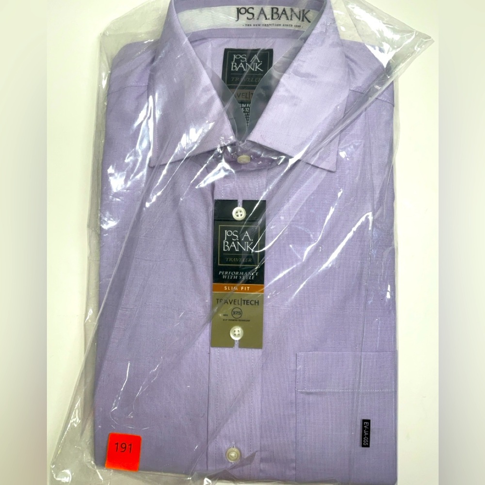 NWT‎ Men’s Jos. A. Bank Slim Fit Travel-Tech Dress Shirt Lilac Purple 15 - 32